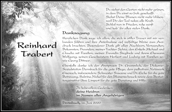 Traueranzeige von Reinhardt Trabert von Südthüringer Presse