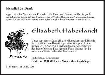 Traueranzeige von Elisabeth Haberland von Südthüringer Presse