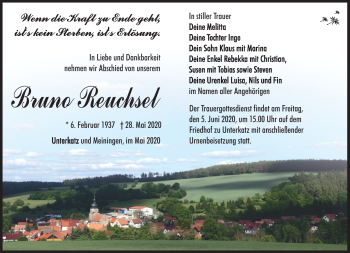 Traueranzeige von Bruno Reuchsel von Südthüringer Presse