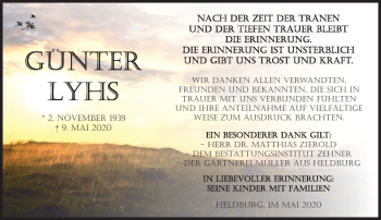 Traueranzeige von Günter Lyhs von Südthüringer Presse