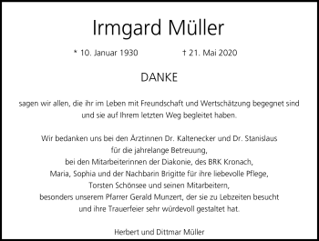 Traueranzeige von Irmgard Müller von Neue Presse Coburg