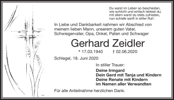 Traueranzeige von Gerhard Zeidler von Frankenpost
