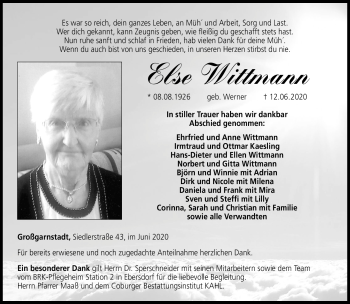 Traueranzeige von Else Wittmann von Neue Presse Coburg