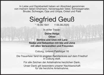 Traueranzeige von Siegfried Geuß von Neue Presse Coburg
