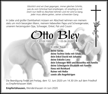 Traueranzeige von Otto Bley von Südthüringer Presse