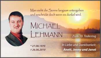 Traueranzeige von Michael Lehmann von Südthüringer Presse