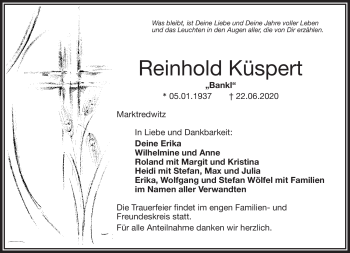 Traueranzeige von Reinhold Küspert von Frankenpost