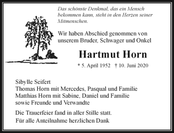Traueranzeige von Hartmut Horn von Frankenpost