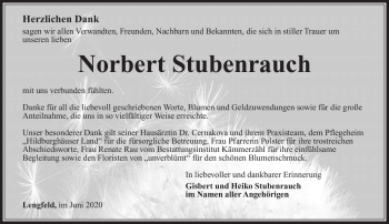 Traueranzeige von Norbert Stubenrauch von Südthüringer Presse