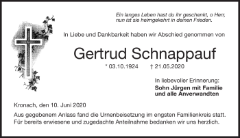Traueranzeige von Gertrud Schnappauf von Neue Presse Coburg