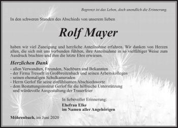 Traueranzeige von Rolf Mayer von Südthüringer Presse