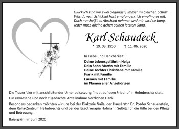 Traueranzeige von Karl Schaudeck von Frankenpost