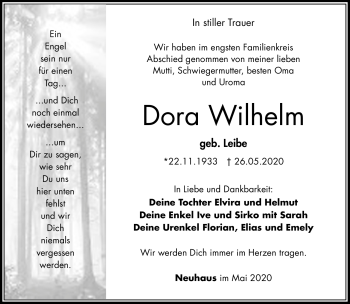 Traueranzeige von Dora Wilhelm von Südthüringer Presse