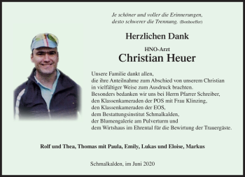 Traueranzeige von Christian Heuer von Südthüringer Presse
