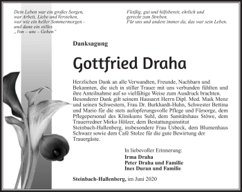 Traueranzeige von Gottfried Draha von Südthüringer Presse