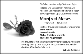 Traueranzeige von Manfred Moses von Südthüringer Presse