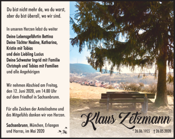 Traueranzeige von Klaus Zetzmann von Südthüringer Presse