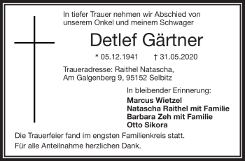 Traueranzeige von Detlef Gärtner von Frankenpost
