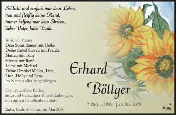 Traueranzeige von Erhard Böttger von Südthüringer Presse