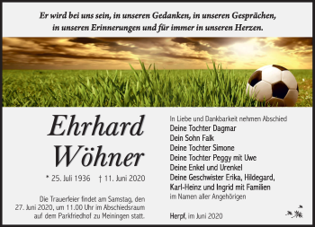 Traueranzeige von Ehrhard Wöhner von Südthüringer Presse