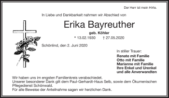 Traueranzeige von Erika Bayreuther von Frankenpost