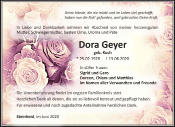 Traueranzeige von Dora Geyer von Südthüringer Presse