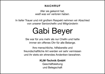 Traueranzeige von Gabi Beyer von Neue Presse Coburg