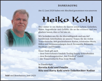Traueranzeige von Heiko Kohl von Südthüringer Presse