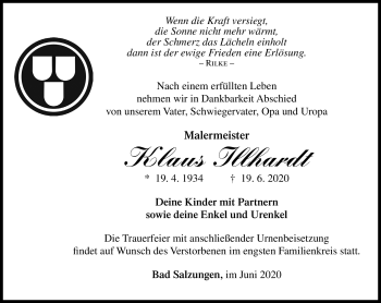 Traueranzeige von Klaus Illhardt von Südthüringer Presse