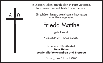 Traueranzeige von Frieda Matthe von Neue Presse Coburg