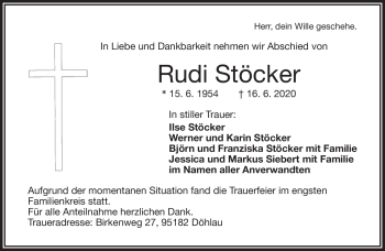 Traueranzeige von Rudi Stöcker von Frankenpost