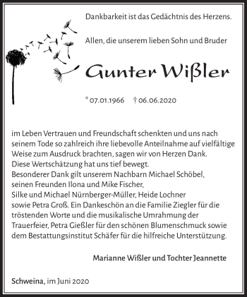 Traueranzeige von Gunter Wißler von Südthüringer Presse