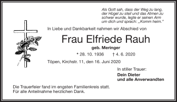 Traueranzeige von Elfriede Rauh von Frankenpost