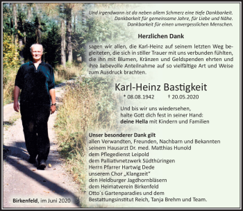 Traueranzeige von Karl-Heinz Bastigkeit von Südthüringer Presse