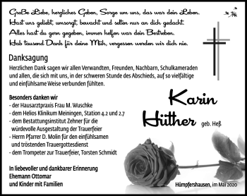 Traueranzeige von Karin Hüther von Südthüringer Presse