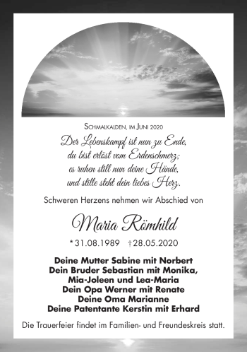 Traueranzeige von Maria Römhild von Südthüringer Presse