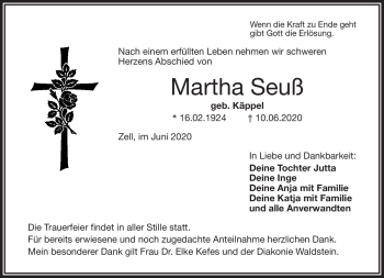 Traueranzeige von Martha Seuß von Frankenpost