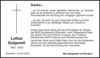 Traueranzeige von Lothar Gutgesell von Neue Presse Coburg