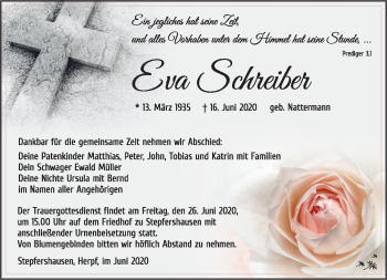Traueranzeige von Eva Schreiber von Südthüringer Presse