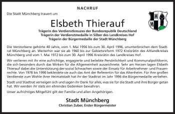 Traueranzeige von Elsbeth Thierauf von Frankenpost