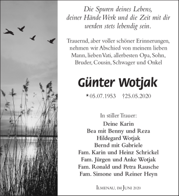 Traueranzeige von Günter Wotjak von Südthüringer Presse