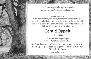 Traueranzeige von Gerald Oppelt von Südthüringer Presse