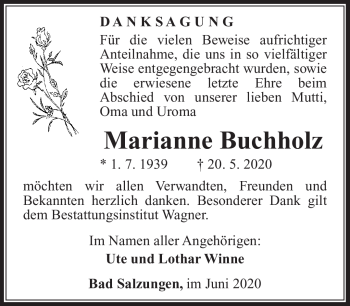 Traueranzeige von Marianne Buchholz von Südthüringer Presse