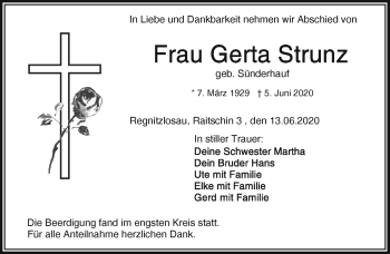 Traueranzeige von Gerta Strunz von Frankenpost