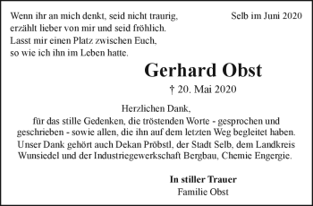 Traueranzeige von Gerhard Obst von Frankenpost