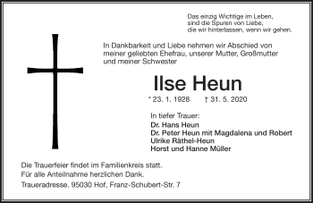 Traueranzeige von Ilse Heun von Frankenpost
