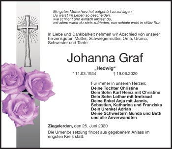 Traueranzeige von Johanna Graf von Neue Presse Coburg