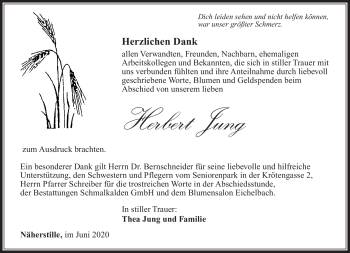 Traueranzeige von Herbert Jung von Südthüringer Presse