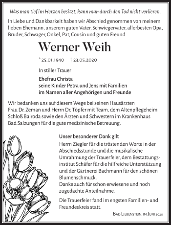 Traueranzeige von Werner Weih von Südthüringer Presse