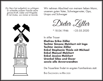 Traueranzeige von Dieter Zöller von Südthüringer Presse